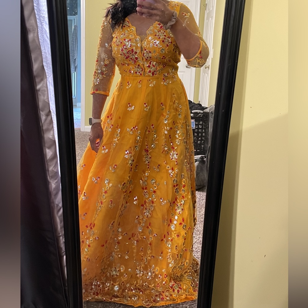Yellow net gown